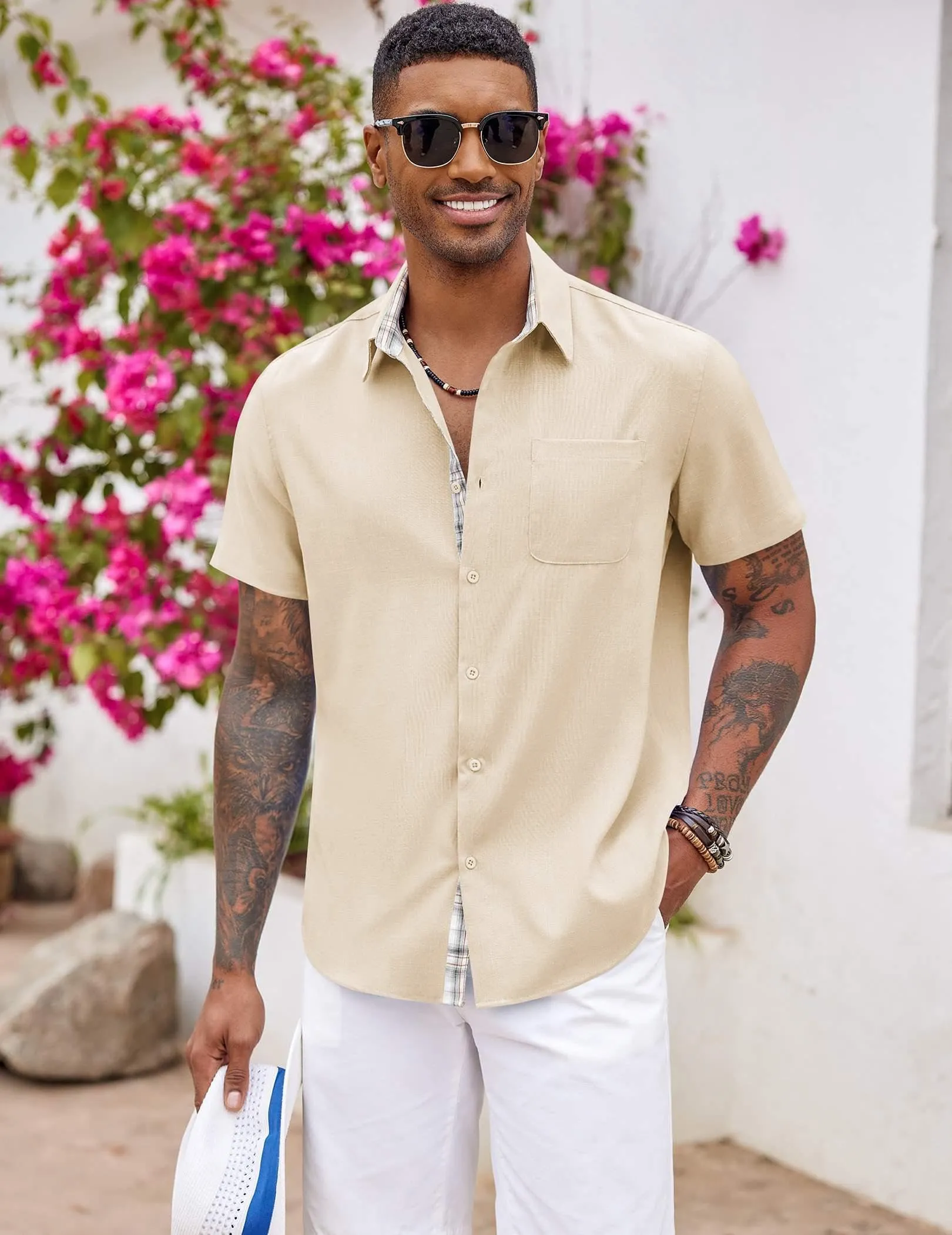 COOFANDY Men's Button Down Shirts Short Sleeve Casual Shirts Summer Beach Shirts Vacation Wedding Shirts with Pocket