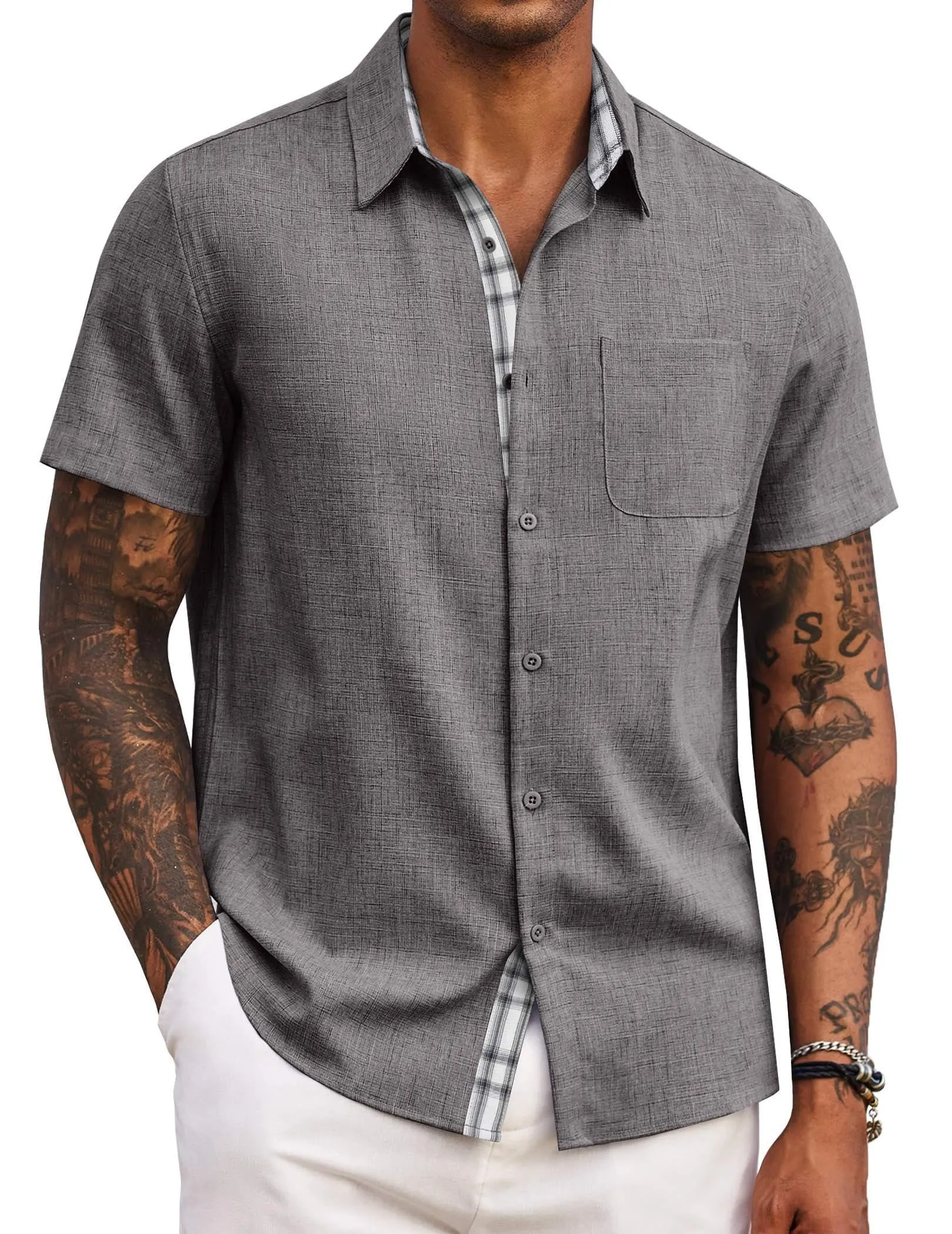 COOFANDY Men's Button Down Shirts Short Sleeve Casual Shirts Summer Beach Shirts Vacation Wedding Shirts with Pocket
