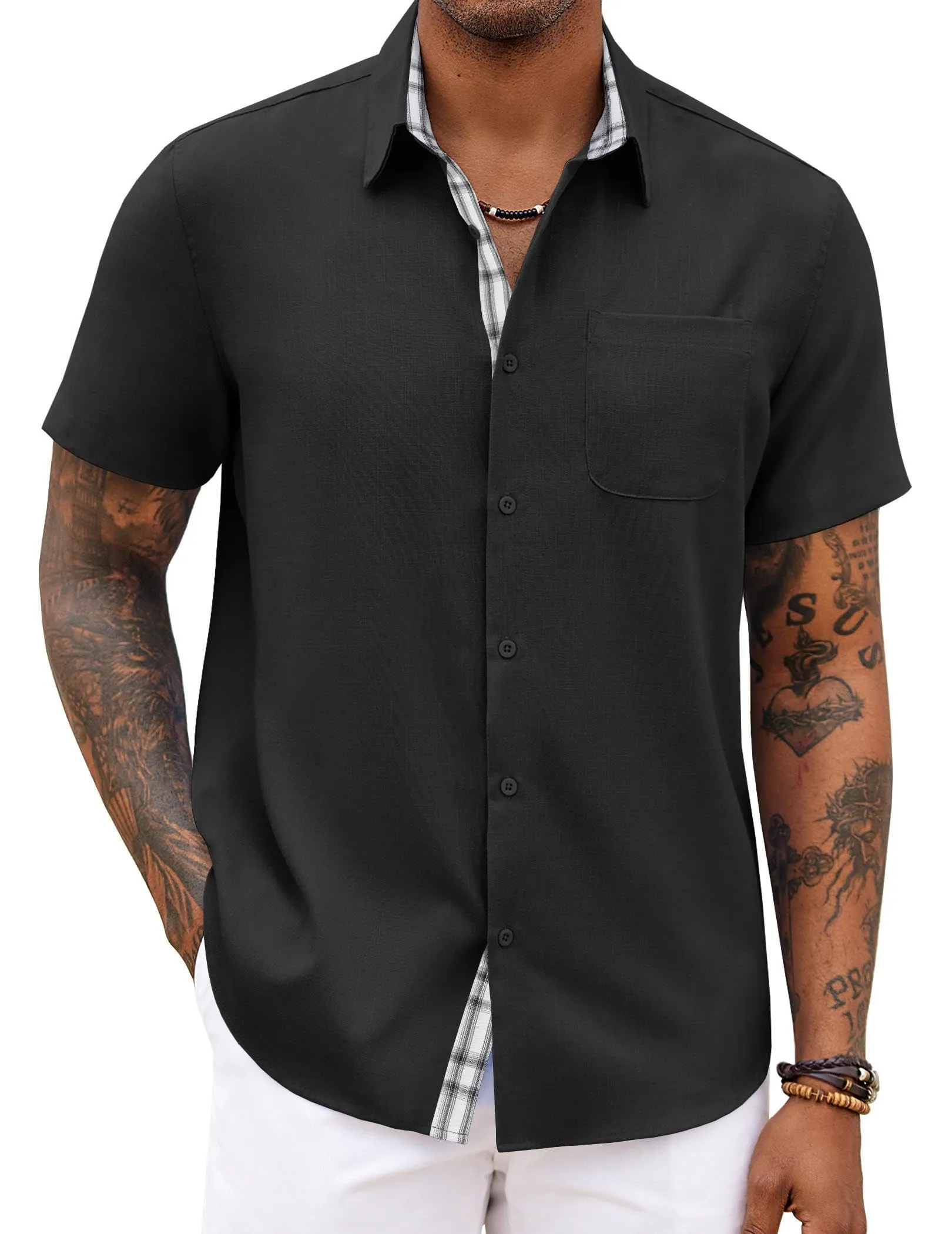 COOFANDY Men's Button Down Shirts Short Sleeve Casual Shirts Summer Beach Shirts Vacation Wedding Shirts with Pocket