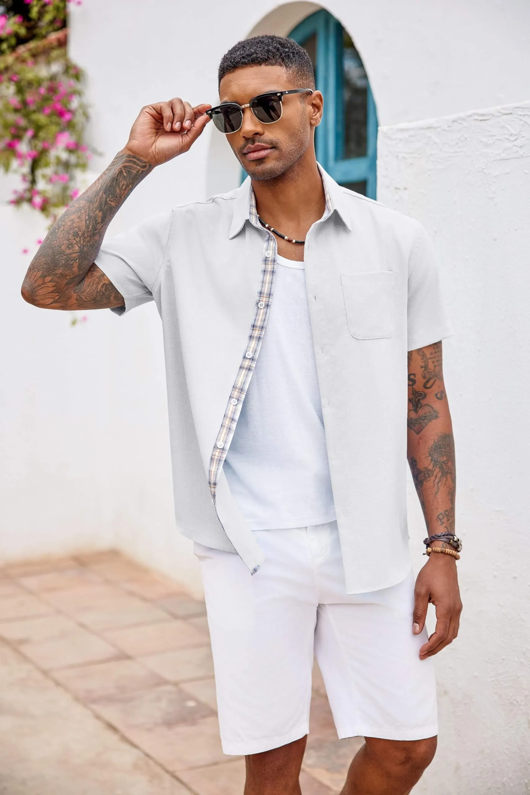 COOFANDY Men's Button Down Shirts Short Sleeve Casual Shirts Summer Beach Shirts Vacation Wedding Shirts with Pocket