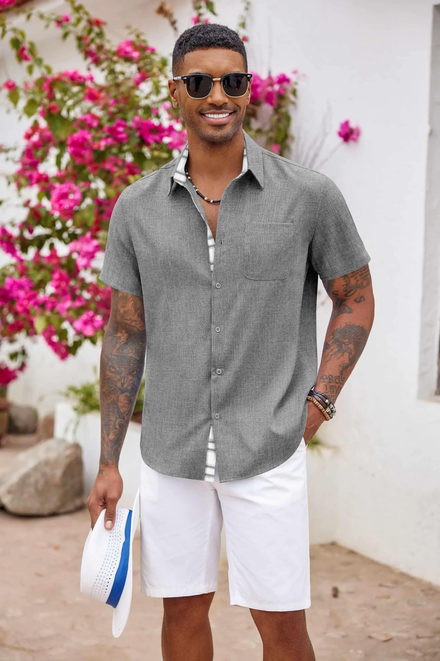 COOFANDY Men's Button Down Shirts Short Sleeve Casual Shirts Summer Beach Shirts Vacation Wedding Shirts with Pocket