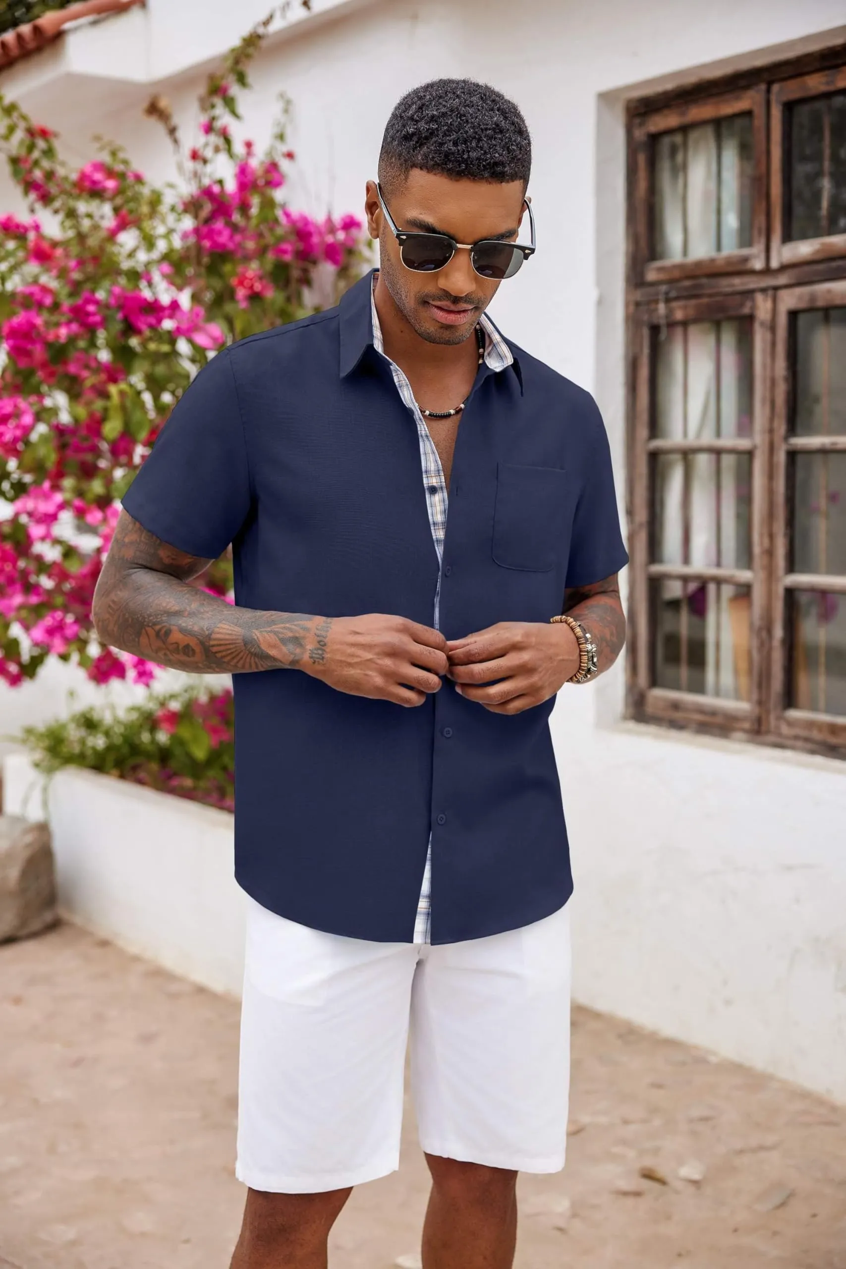 COOFANDY Men's Button Down Shirts Short Sleeve Casual Shirts Summer Beach Shirts Vacation Wedding Shirts with Pocket
