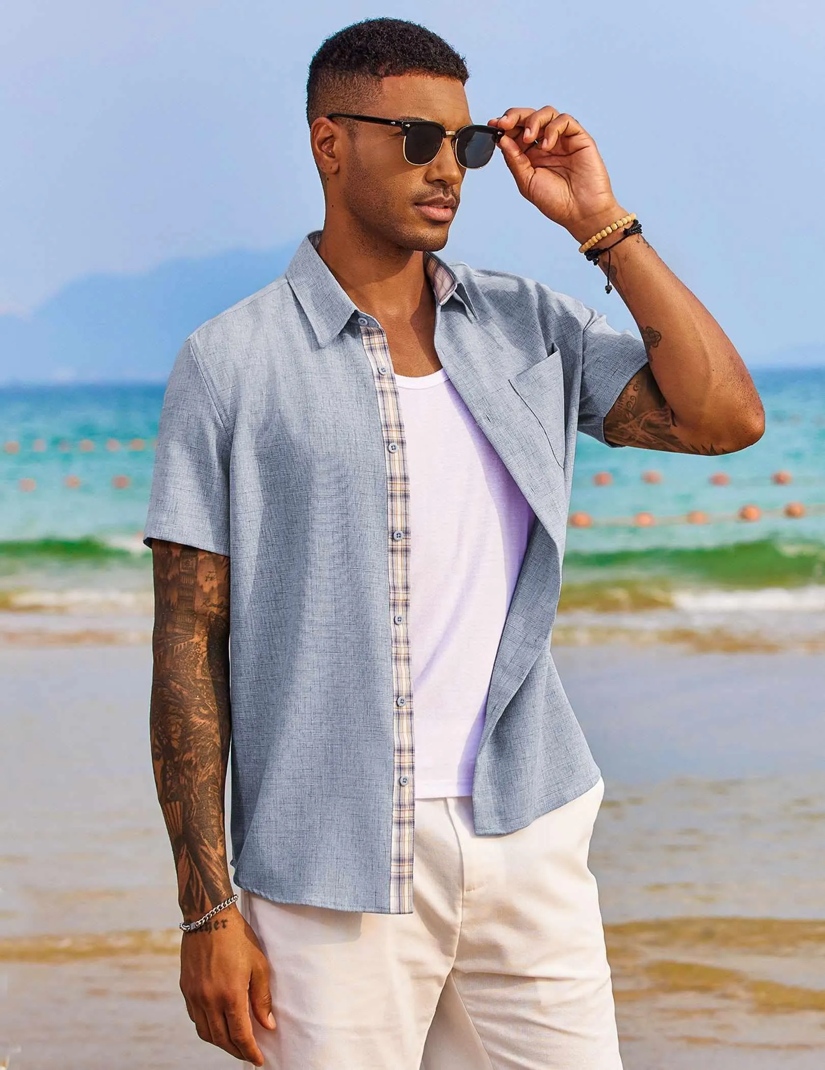 COOFANDY Men's Button Down Shirts Short Sleeve Casual Shirts Summer Beach Shirts Vacation Wedding Shirts with Pocket