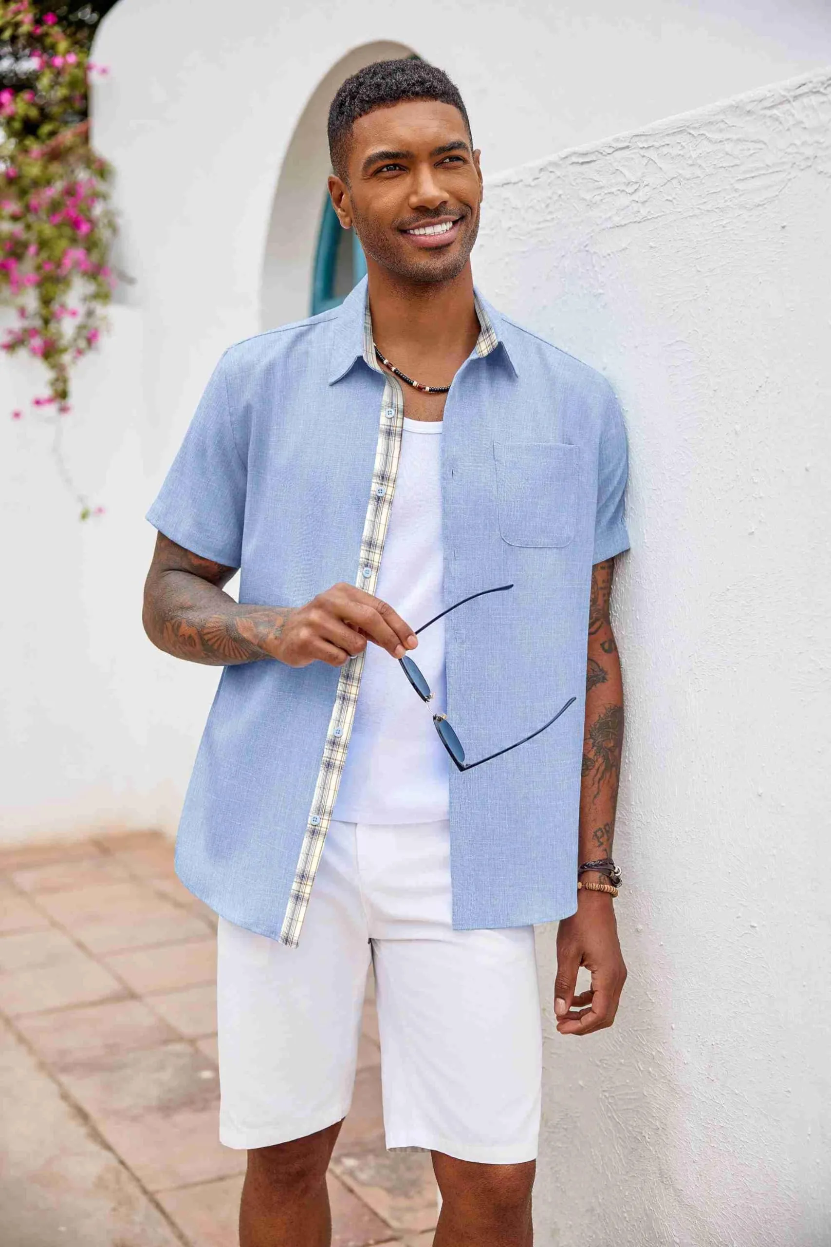 COOFANDY Men's Button Down Shirts Short Sleeve Casual Shirts Summer Beach Shirts Vacation Wedding Shirts with Pocket