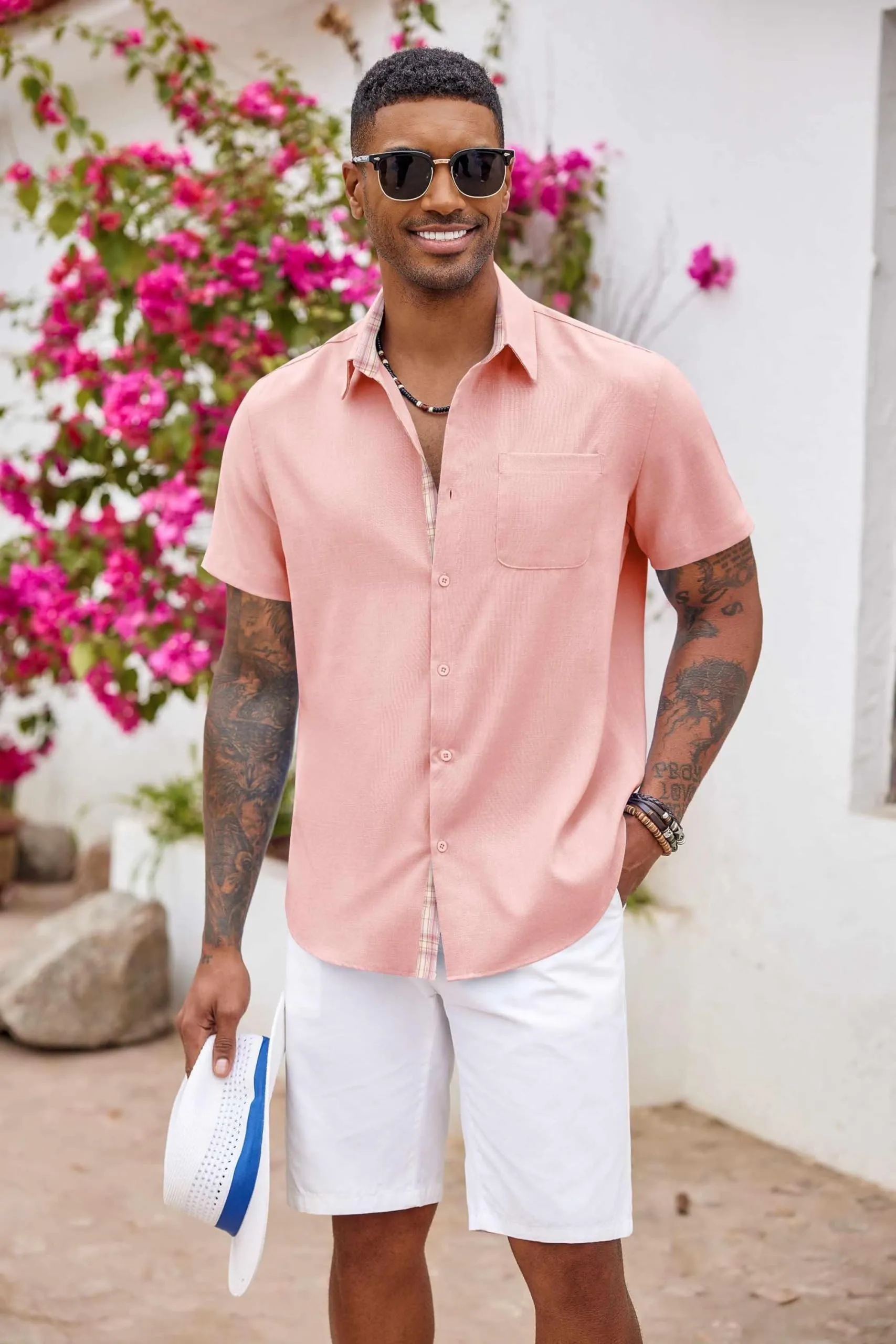 COOFANDY Men's Button Down Shirts Short Sleeve Casual Shirts Summer Beach Shirts Vacation Wedding Shirts with Pocket