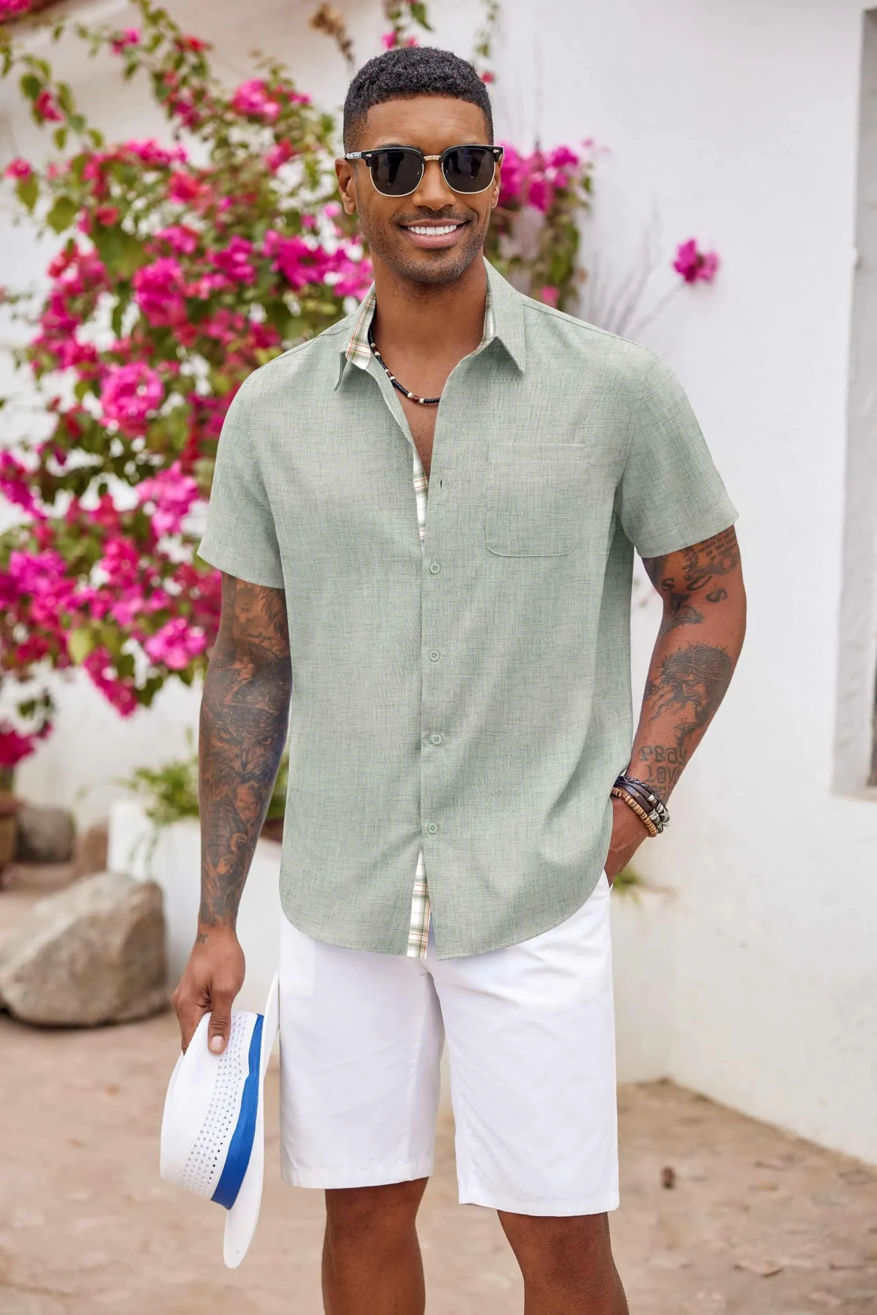COOFANDY Men's Button Down Shirts Short Sleeve Casual Shirts Summer Beach Shirts Vacation Wedding Shirts with Pocket