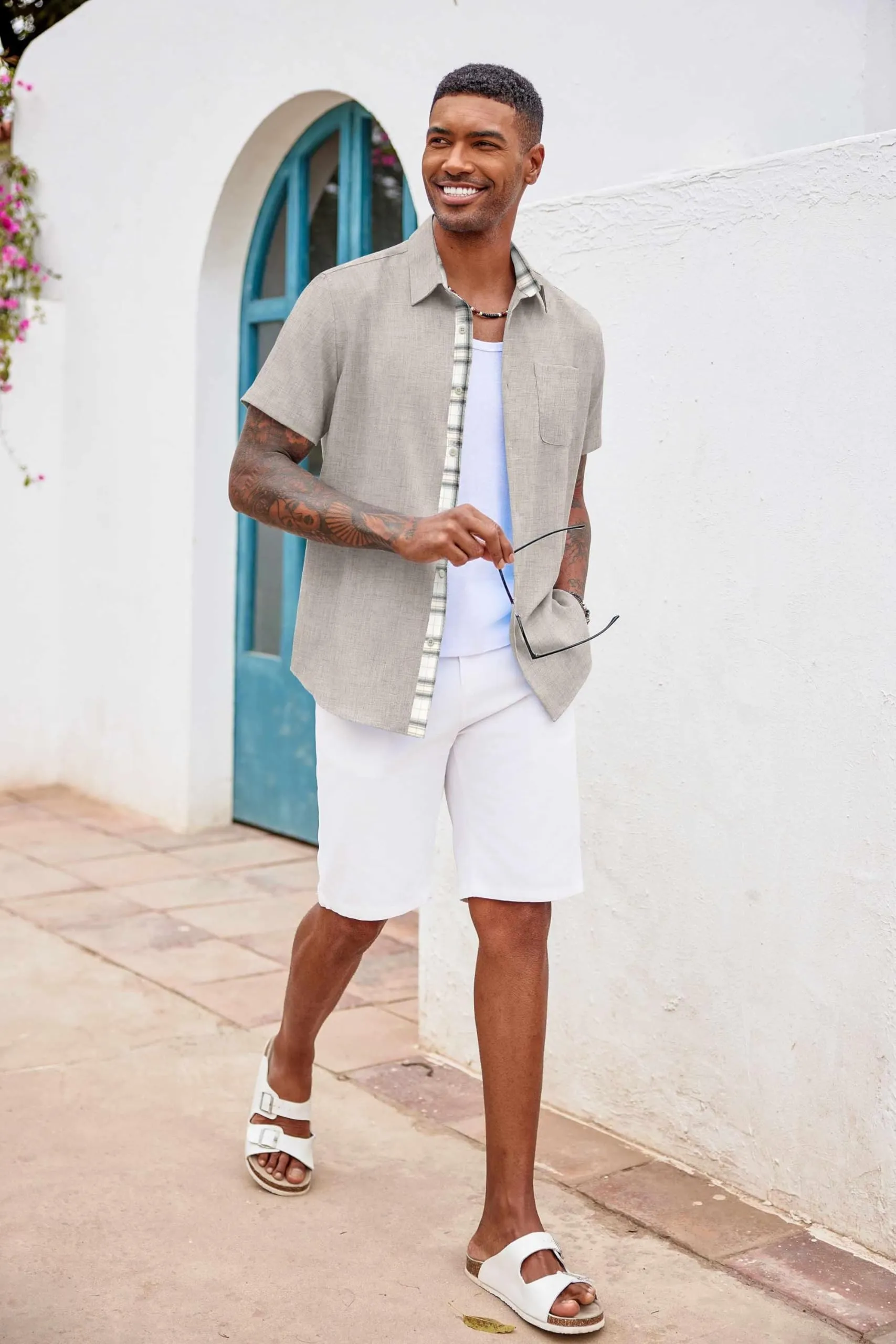 COOFANDY Men's Button Down Shirts Short Sleeve Casual Shirts Summer Beach Shirts Vacation Wedding Shirts with Pocket