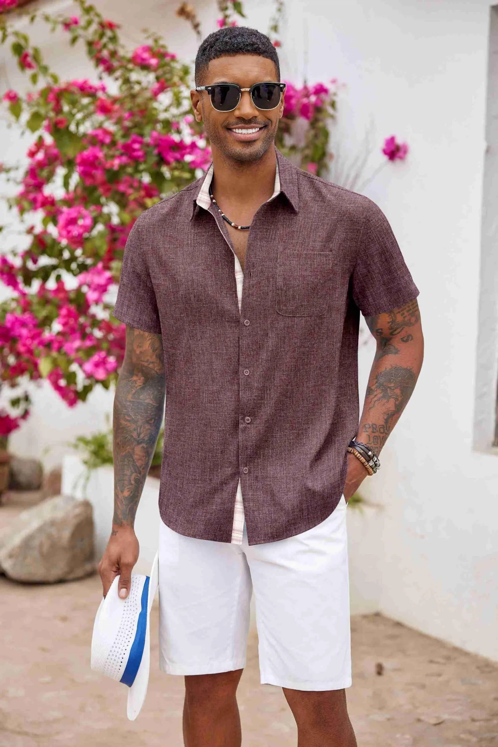COOFANDY Men's Button Down Shirts Short Sleeve Casual Shirts Summer Beach Shirts Vacation Wedding Shirts with Pocket