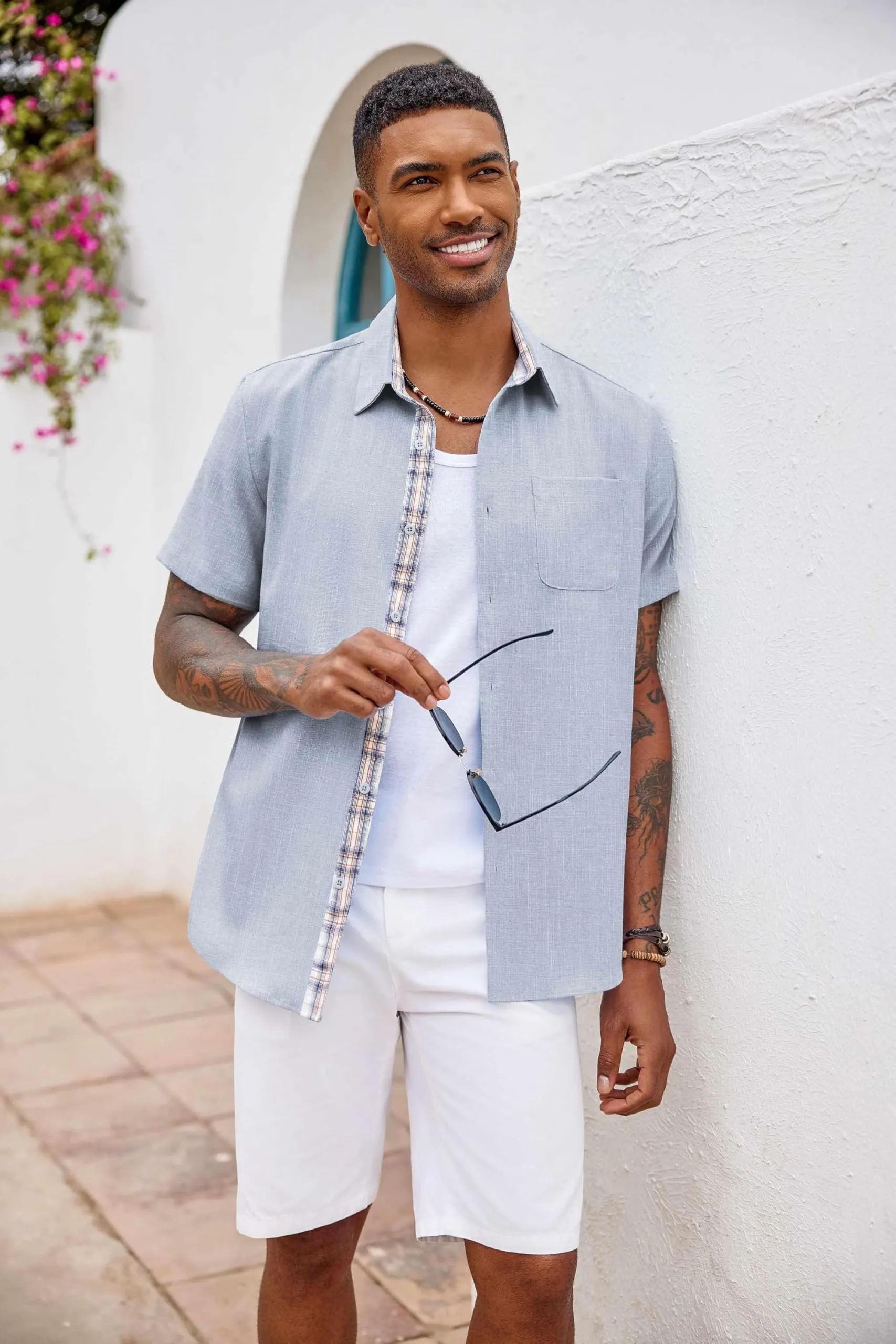 COOFANDY Men's Button Down Shirts Short Sleeve Casual Shirts Summer Beach Shirts Vacation Wedding Shirts with Pocket