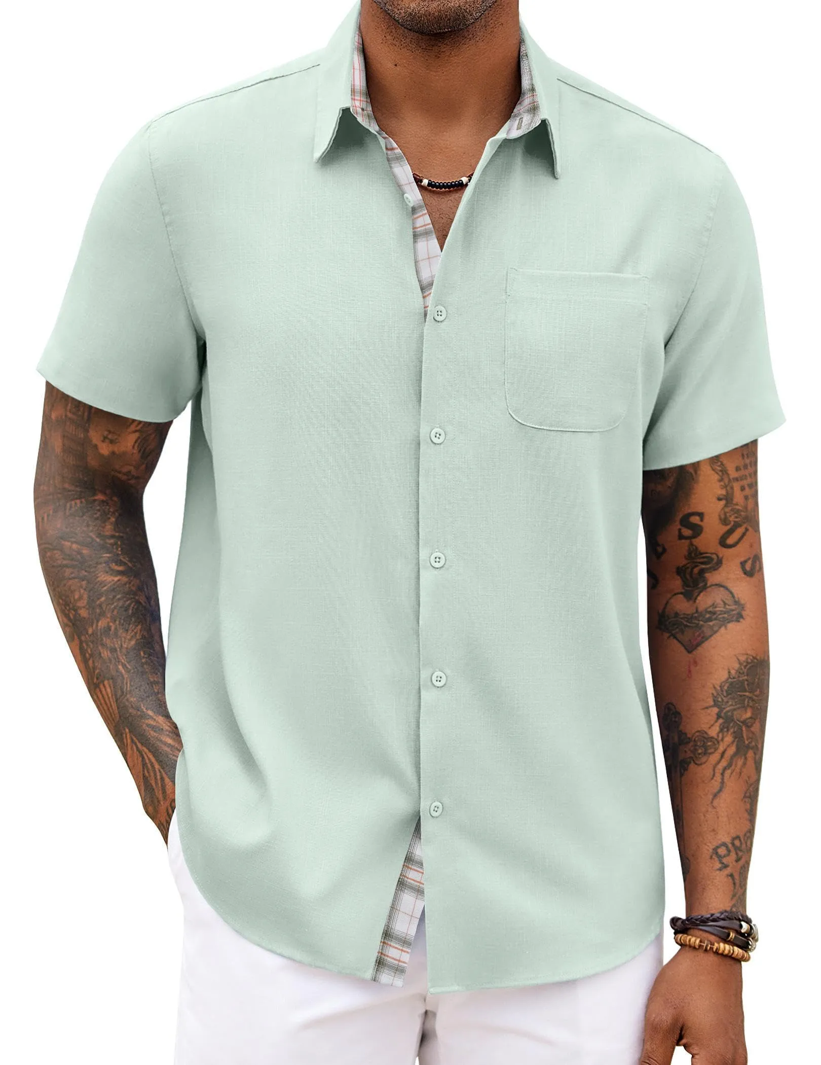 COOFANDY Men's Button Down Shirts Short Sleeve Casual Shirts Summer Beach Shirts Vacation Wedding Shirts with Pocket