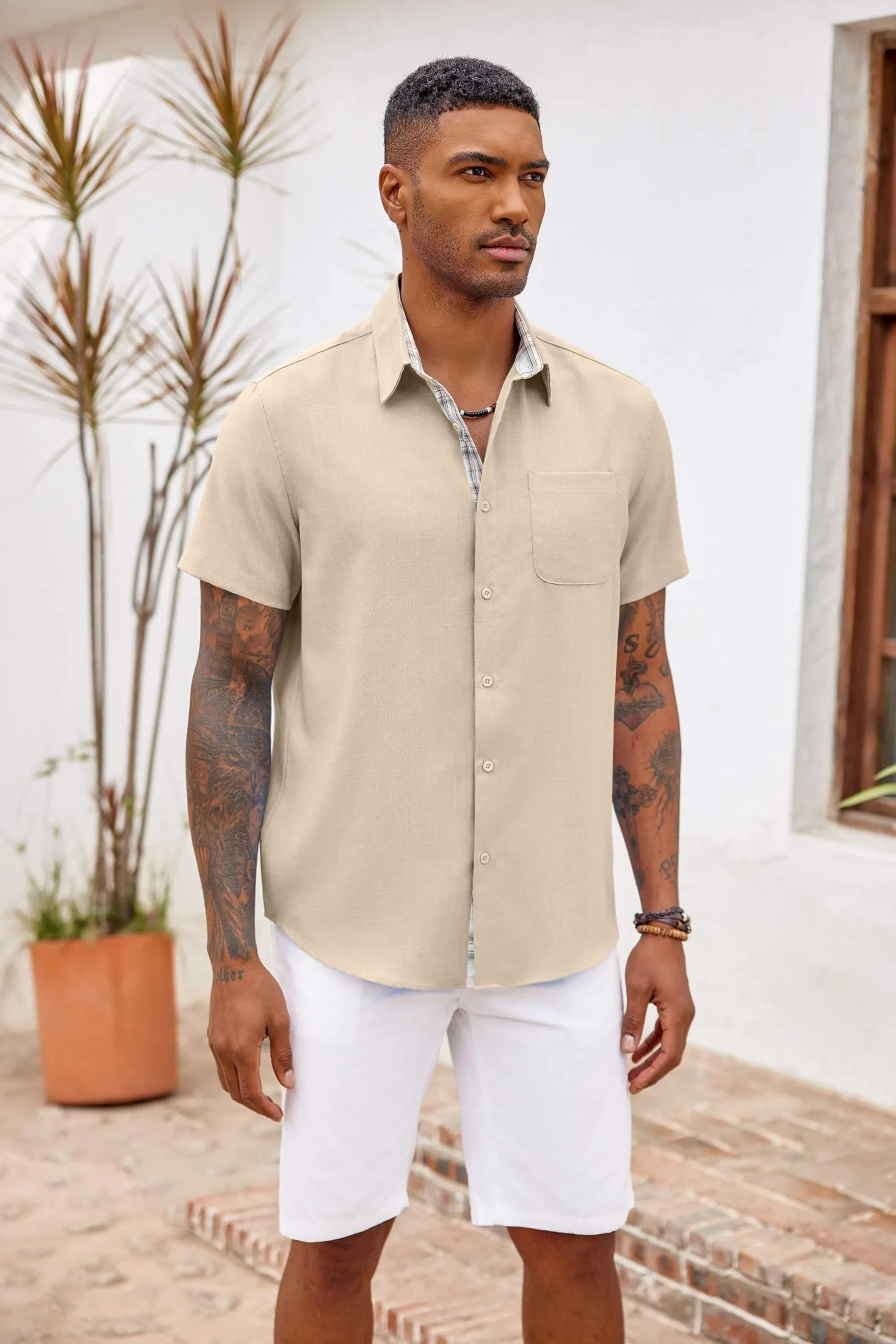 COOFANDY Men's Button Down Shirts Short Sleeve Casual Shirts Summer Beach Shirts Vacation Wedding Shirts with Pocket