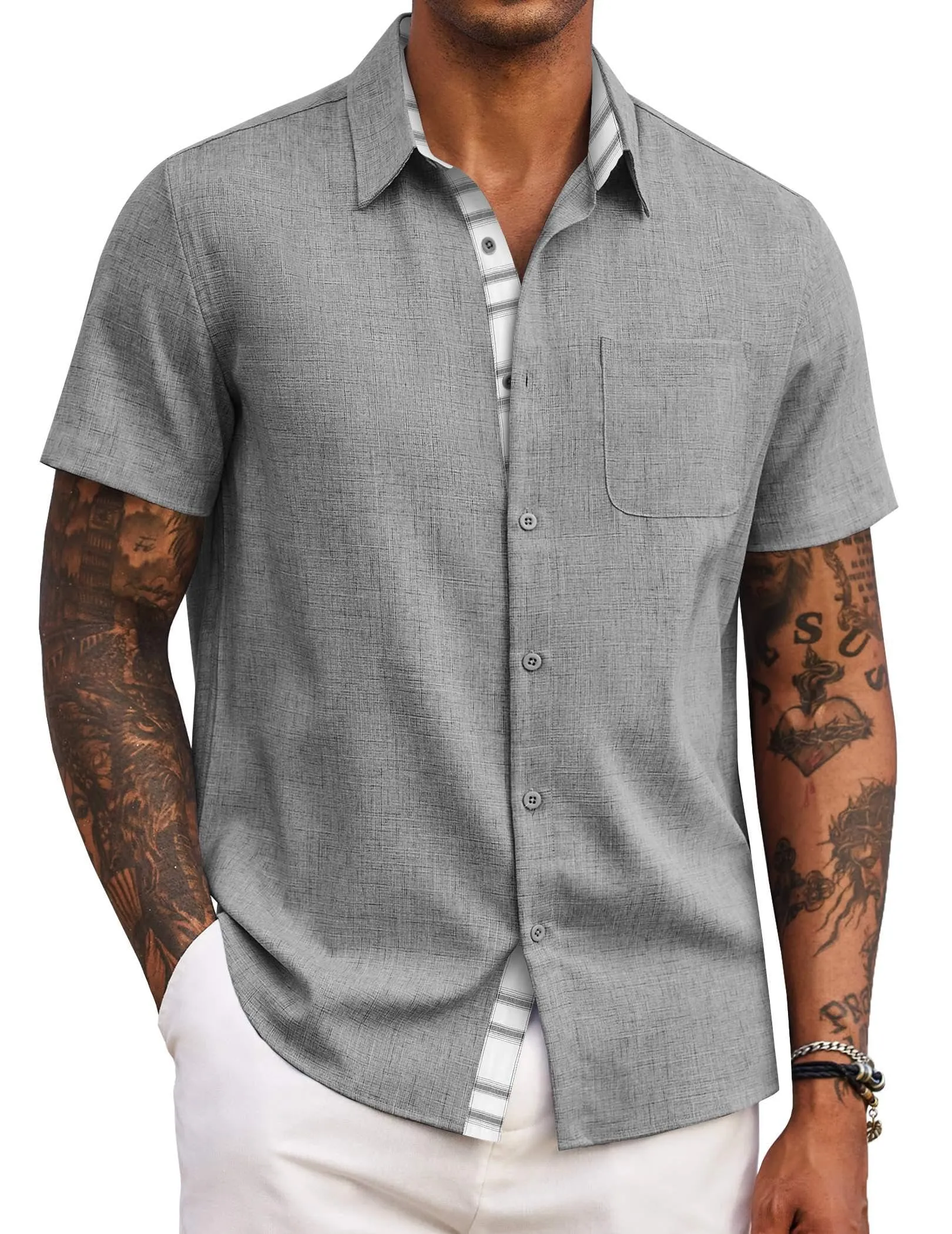COOFANDY Men's Button Down Shirts Short Sleeve Casual Shirts Summer Beach Shirts Vacation Wedding Shirts with Pocket