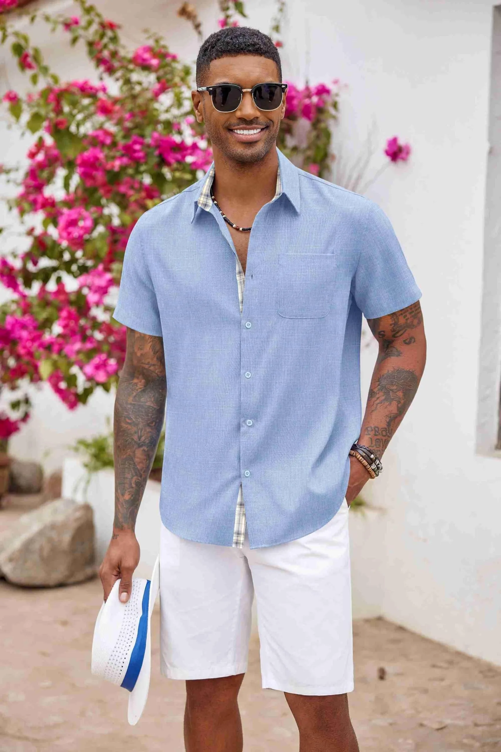 COOFANDY Men's Button Down Shirts Short Sleeve Casual Shirts Summer Beach Shirts Vacation Wedding Shirts with Pocket