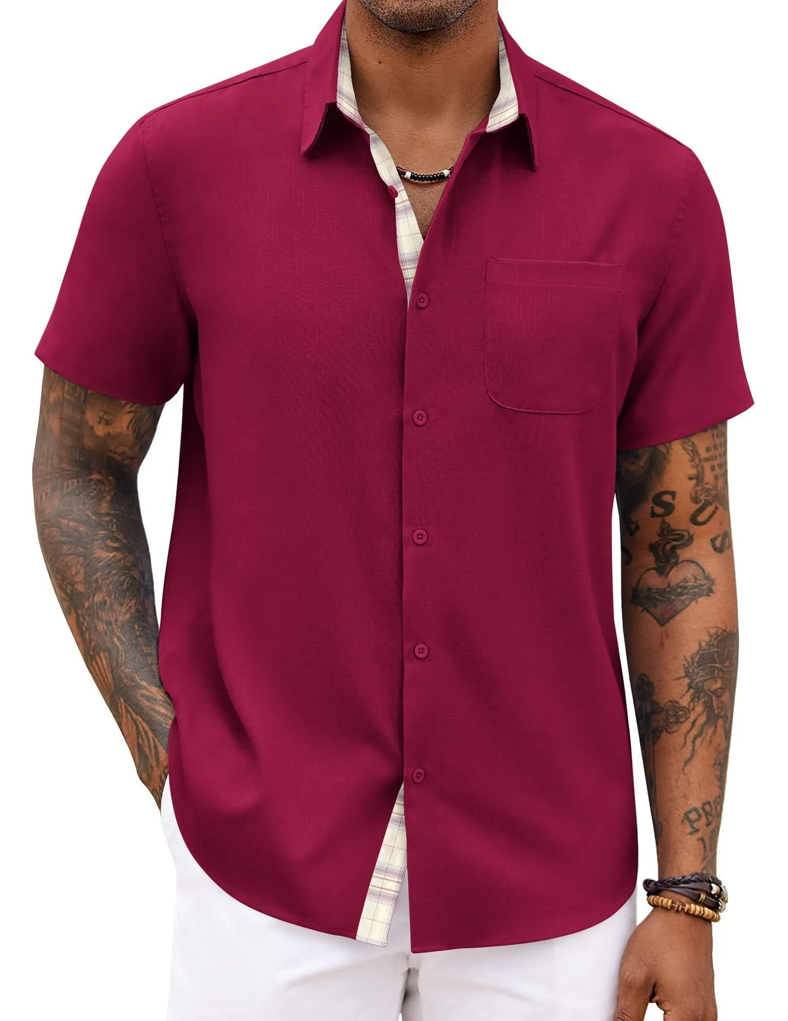 COOFANDY Men's Button Down Shirts Short Sleeve Casual Shirts Summer Beach Shirts Vacation Wedding Shirts with Pocket