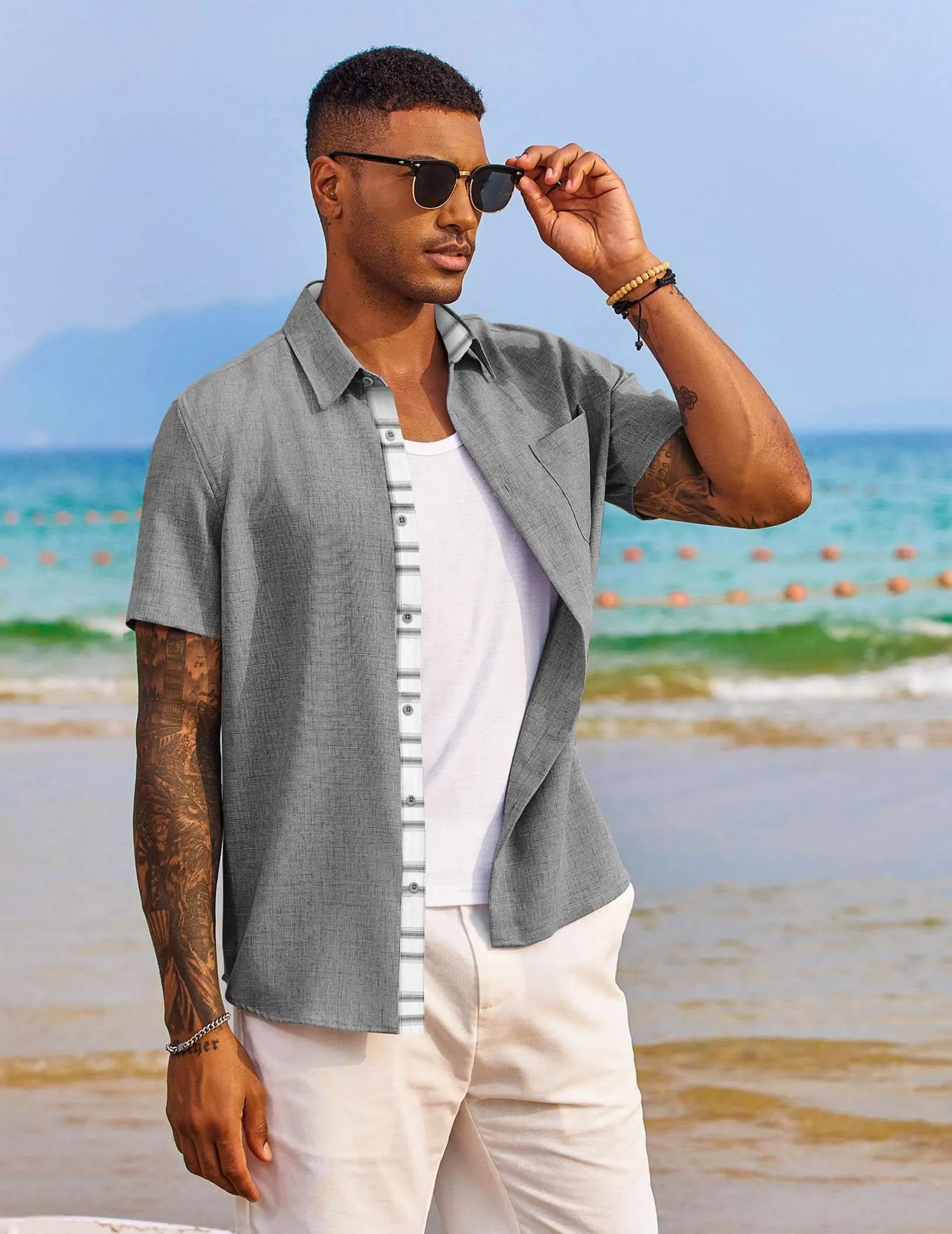COOFANDY Men's Button Down Shirts Short Sleeve Casual Shirts Summer Beach Shirts Vacation Wedding Shirts with Pocket