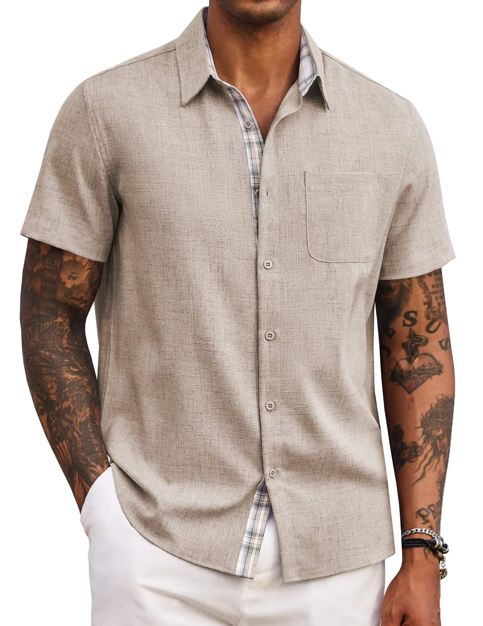 COOFANDY Men's Button Down Shirts Short Sleeve Casual Shirts Summer Beach Shirts Vacation Wedding Shirts with Pocket