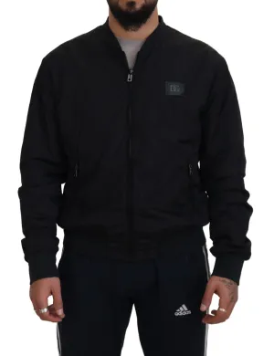 Dolce & Gabbana Black Nylon Logo Bomber Zipper Jacket