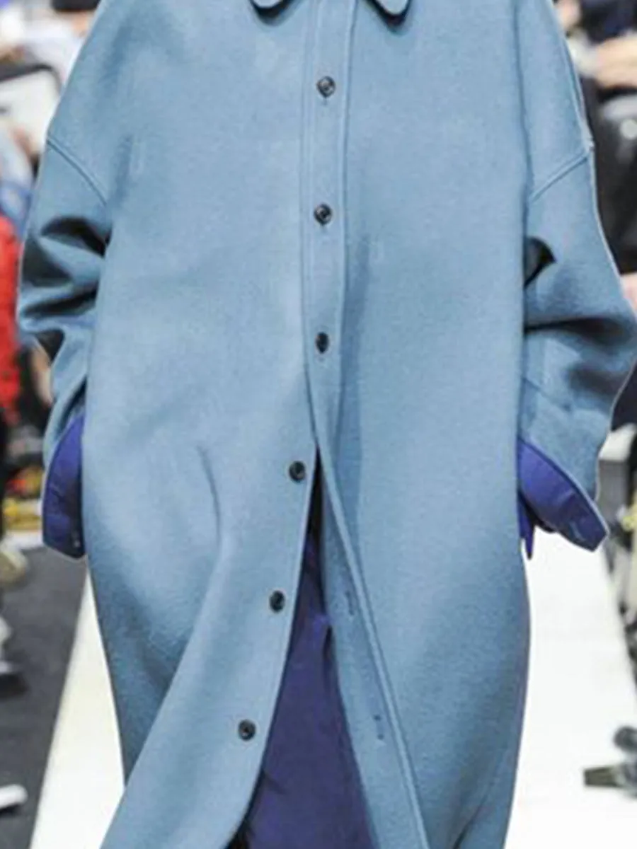 Fashion Casual Solid Color Lapel Single-Breasted Long Coat