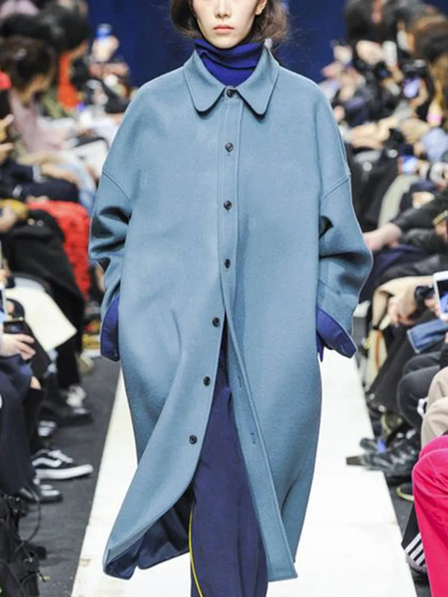 Fashion Casual Solid Color Lapel Single-Breasted Long Coat