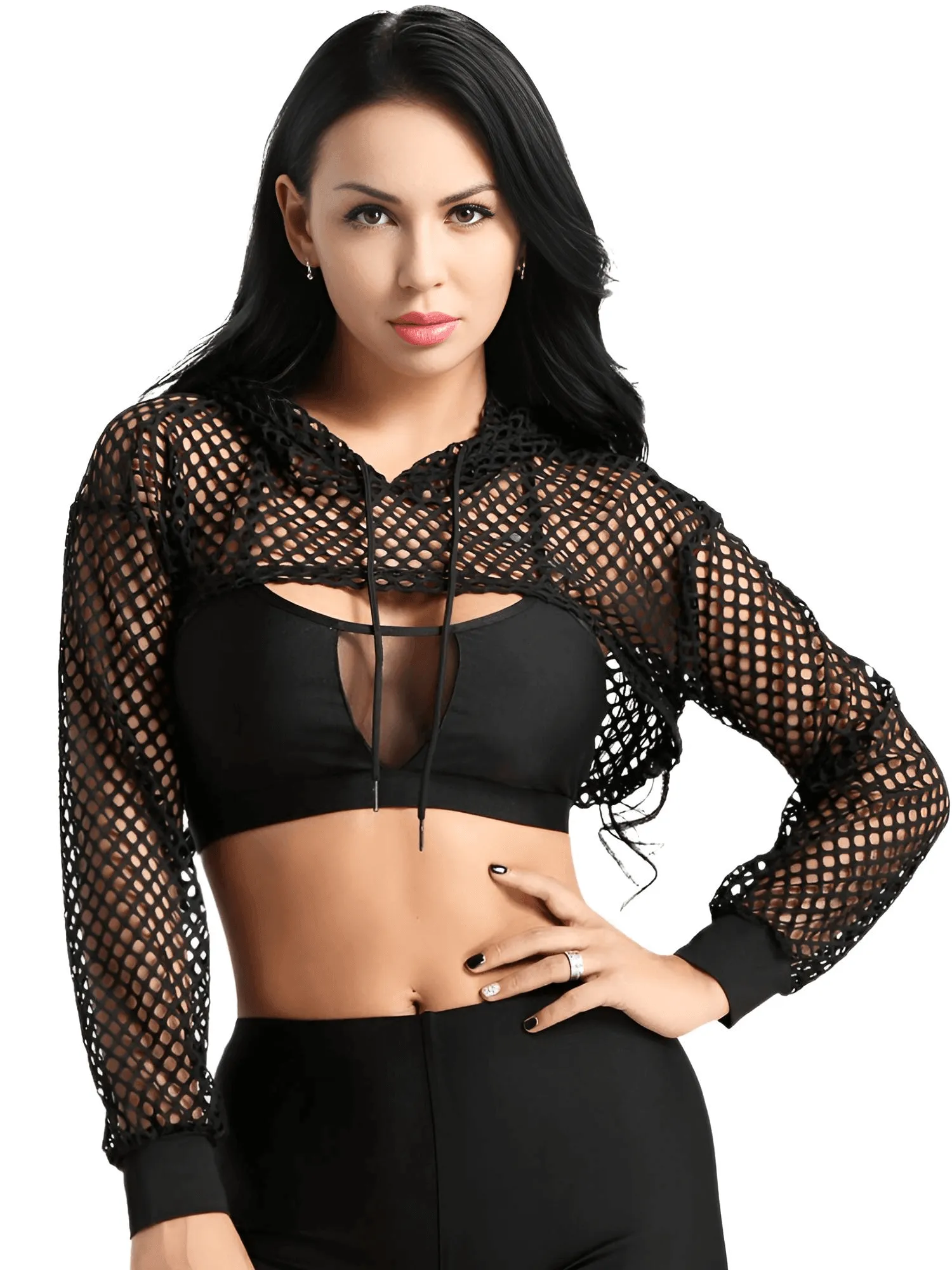 Fish Net Hooded Crop Top
