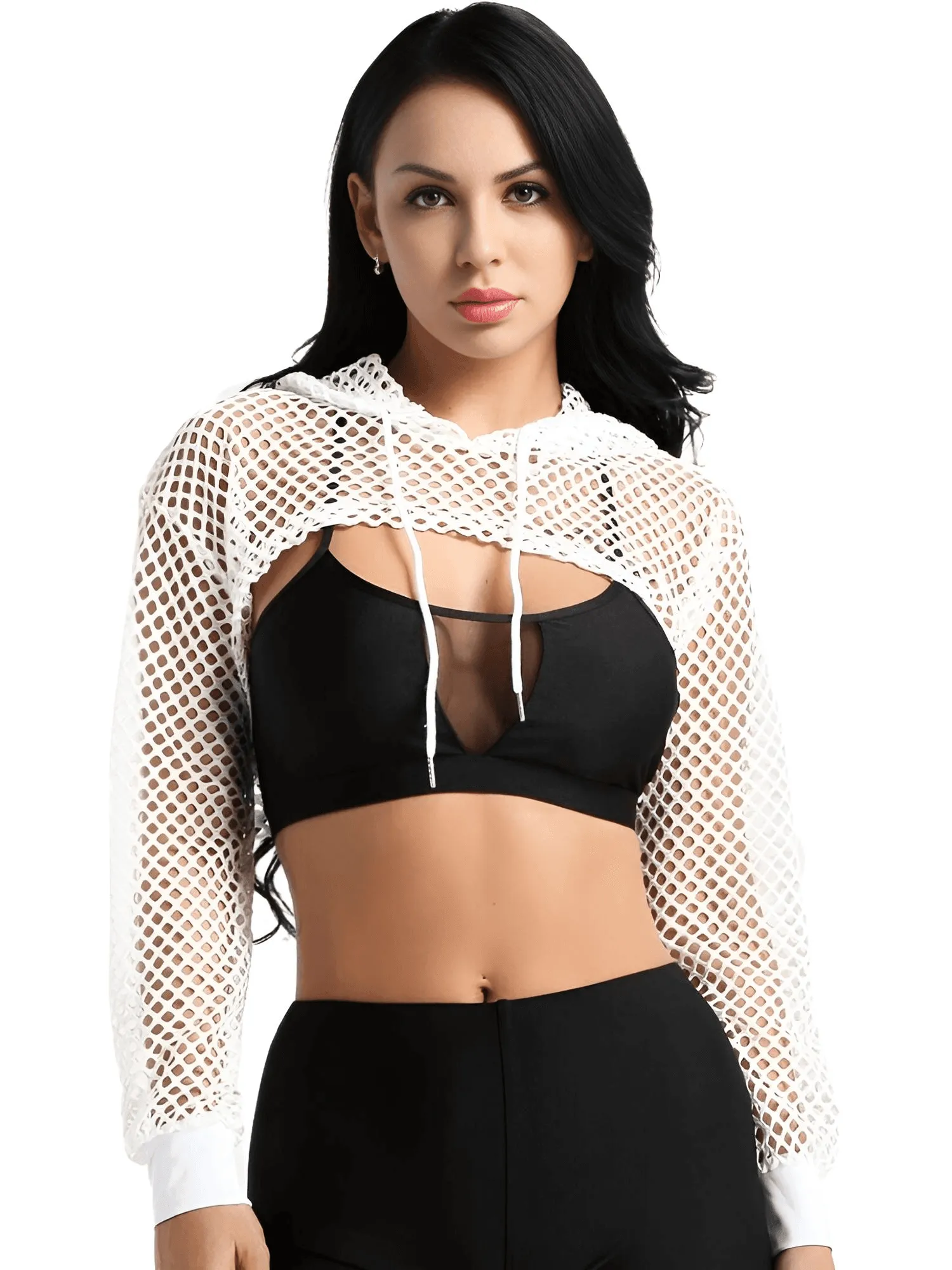 Fish Net Hooded Crop Top
