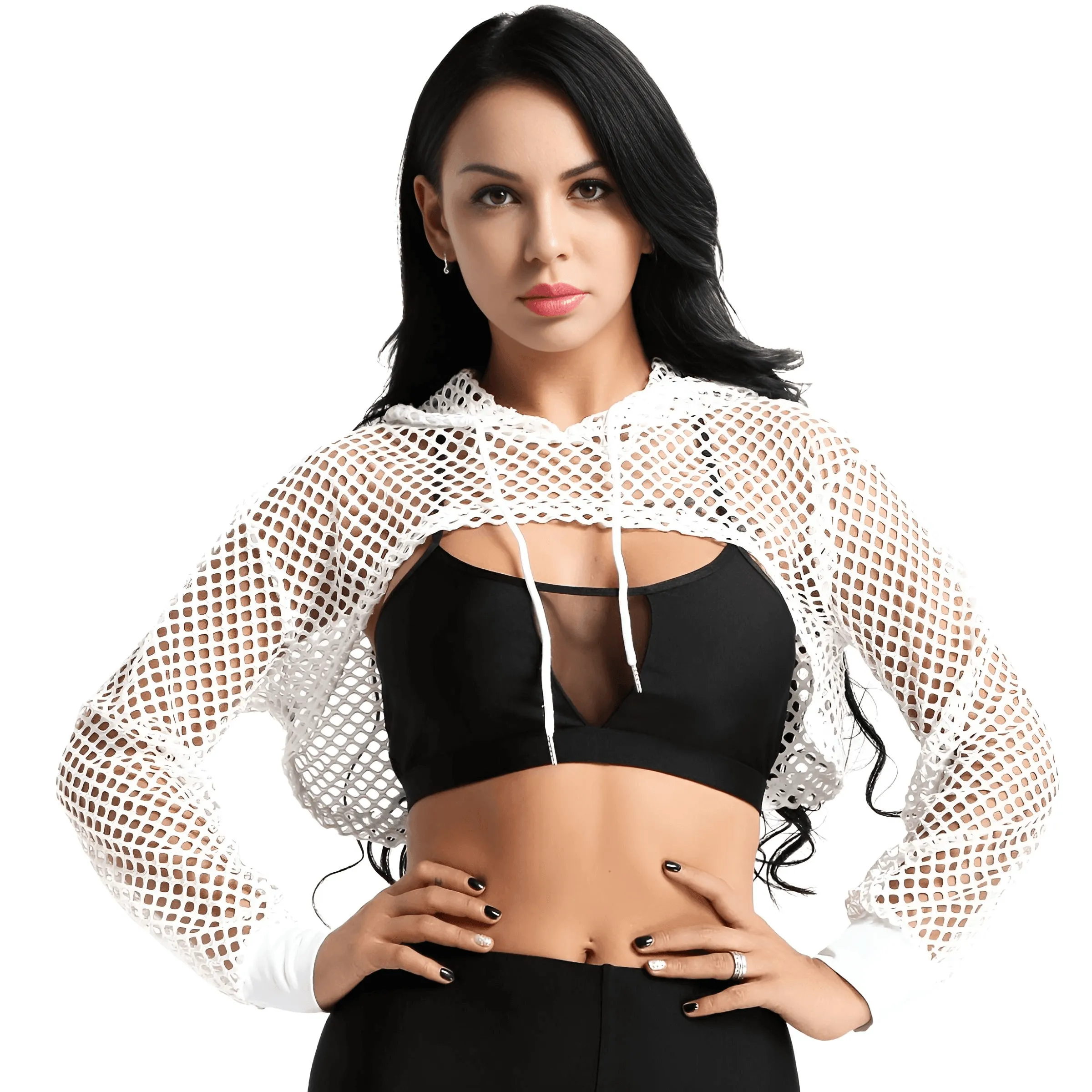 Fish Net Hooded Crop Top