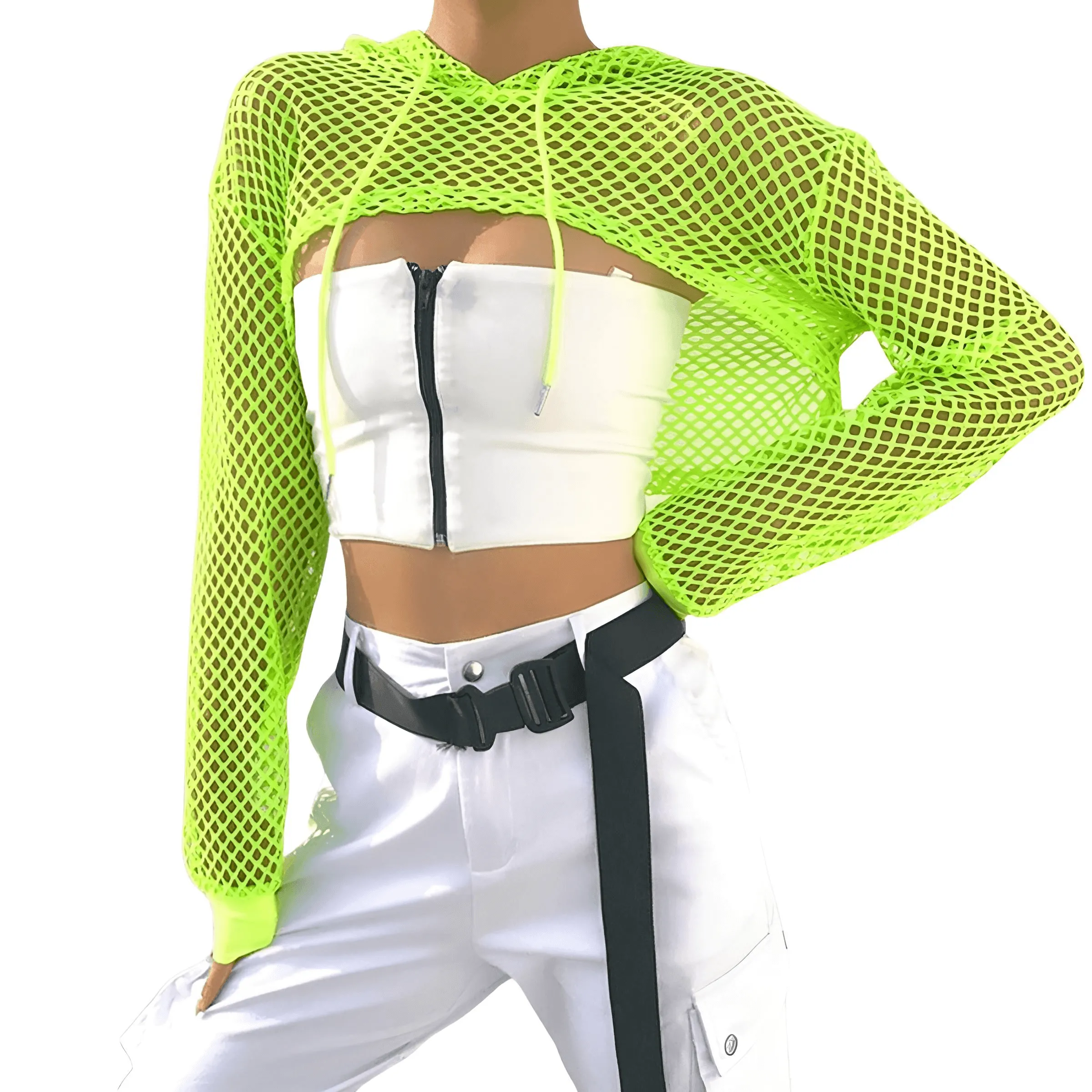 Fish Net Hooded Crop Top