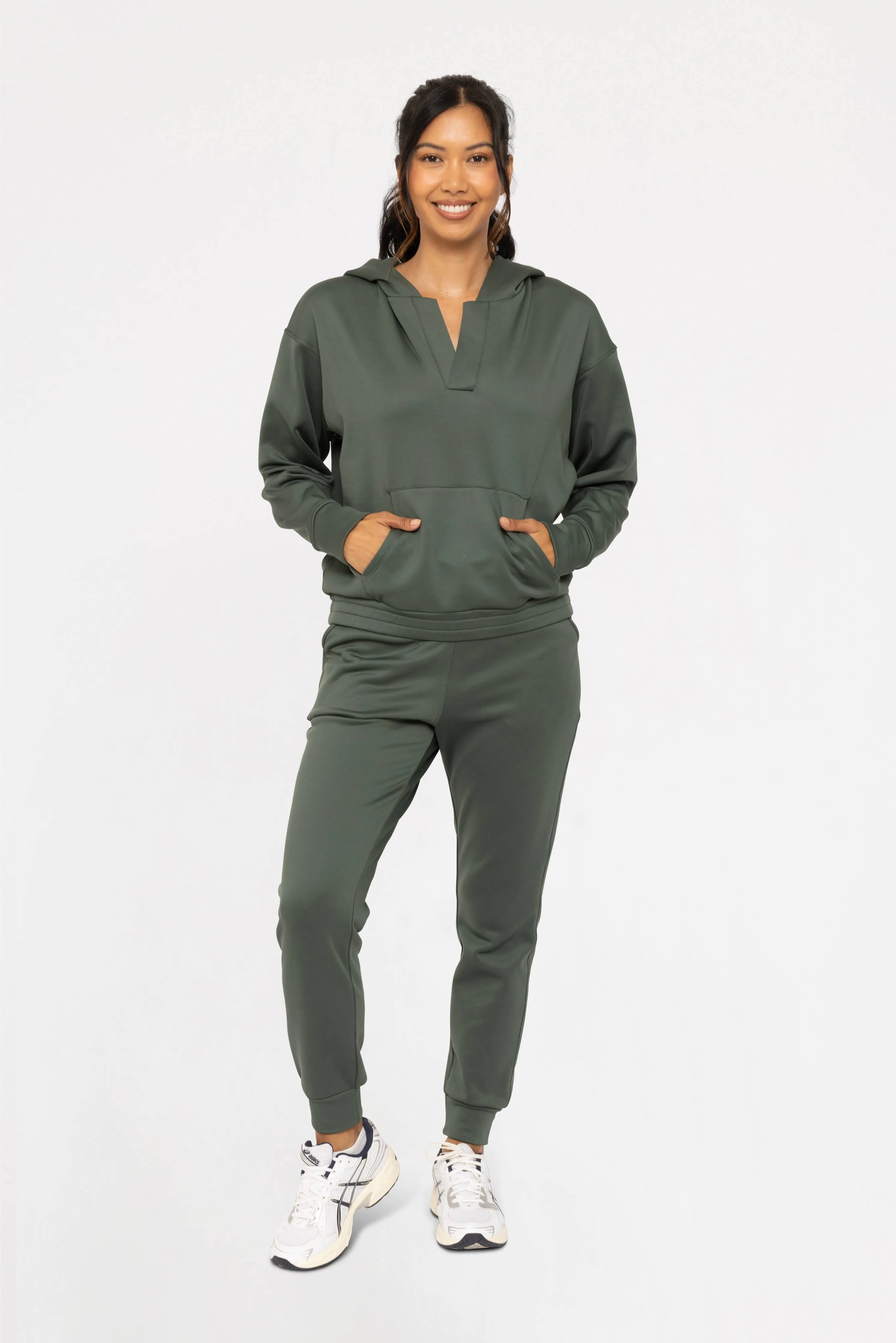 Forest Green Elevated Pullover Henley Hoodie