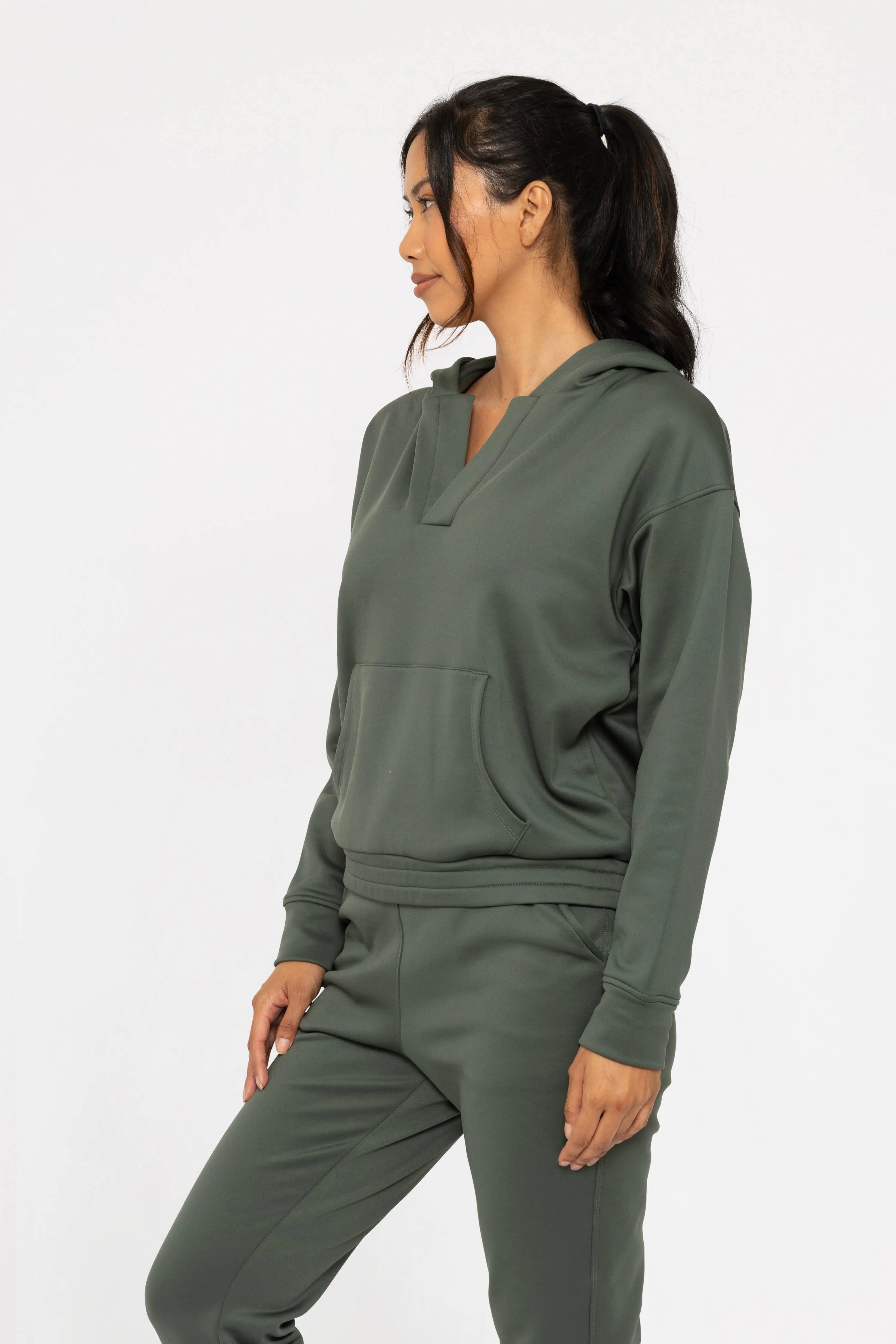 Forest Green Elevated Pullover Henley Hoodie