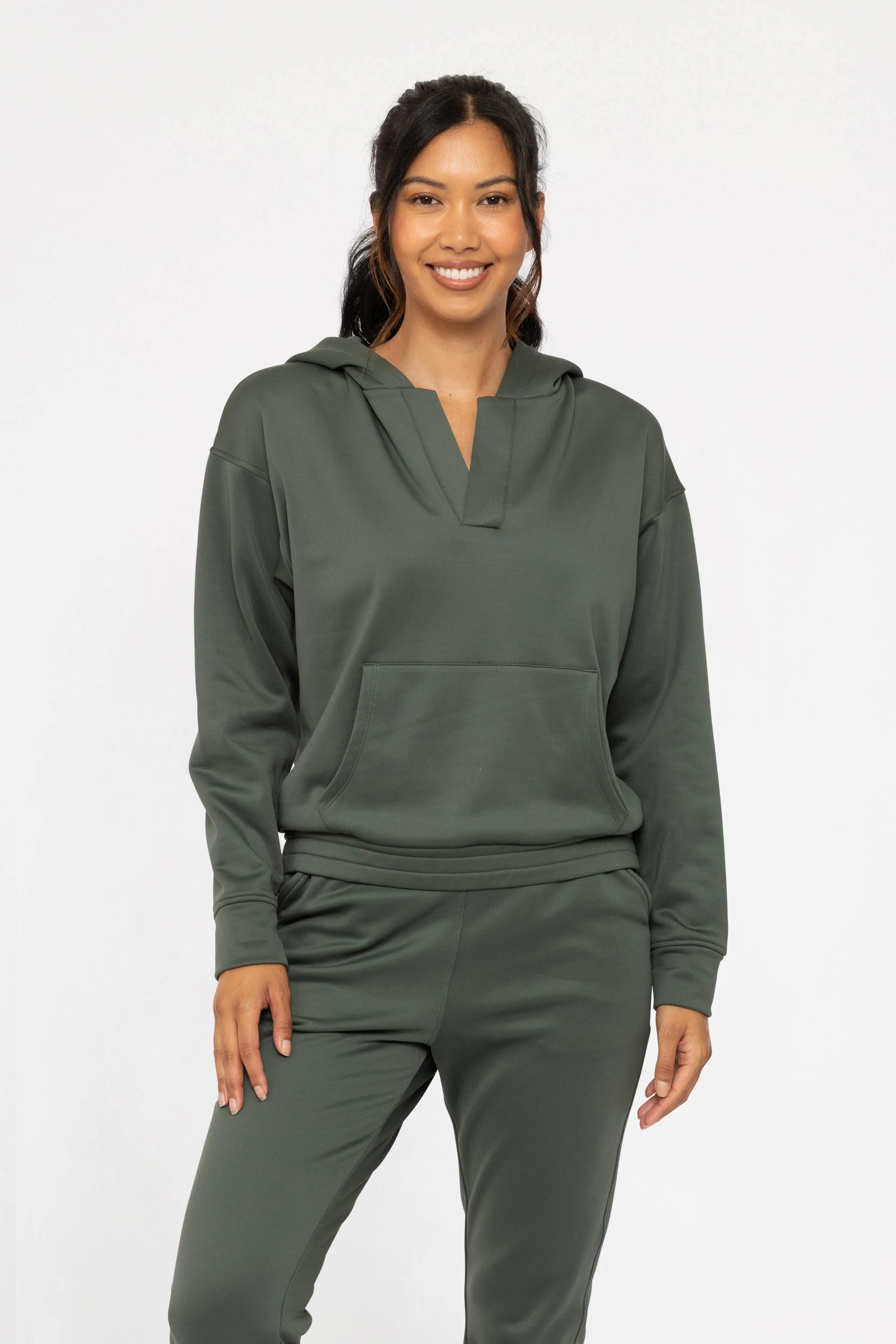Forest Green Elevated Pullover Henley Hoodie