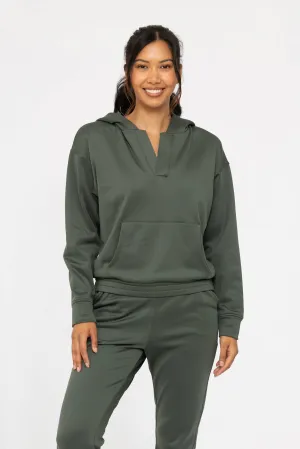 Forest Green Elevated Pullover Henley Hoodie