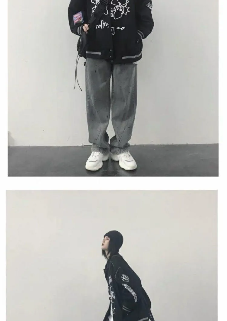 HipHop Baseball Jackets Clothes Gothic Streetwear BF Bomber Varsity Outerwear Black Basic Jacket Women Clothing Loose Goth