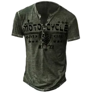 MEN'S HENLEY SHIRTS CASUAL SHORT SLEEVE WITH PRINT