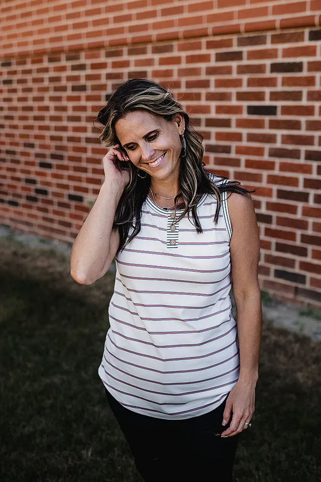 Multi Stripe Henley Tank
