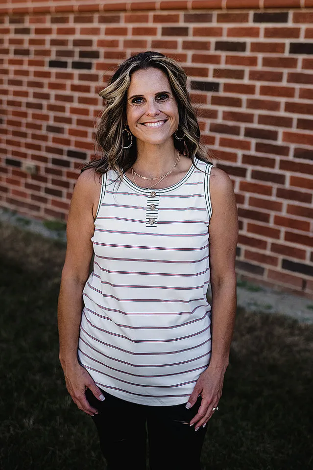 Multi Stripe Henley Tank