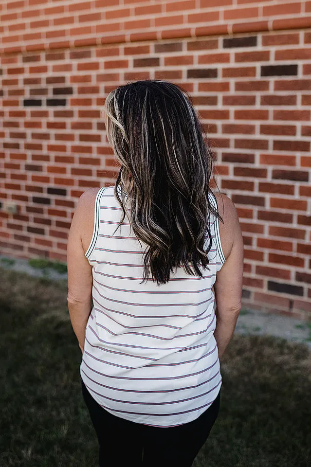 Multi Stripe Henley Tank