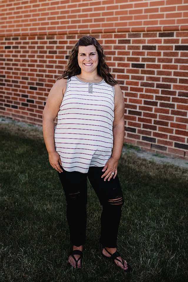Multi Stripe Henley Tank