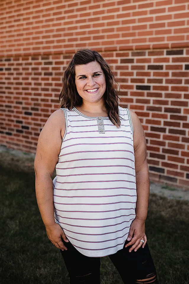 Multi Stripe Henley Tank